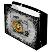 幽霊、ネコ、こうもり、カボチャ、ハッピーハローウィン! ラージペーパーバッグ (裏面アングル)