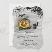 幽霊、ネコ、こうもり、カボチャ、ハッピーハローウィン! 招待状 (正面)