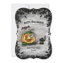 幽霊、ネコ、こうもり、カボチャ、ハッピーハローウィン!