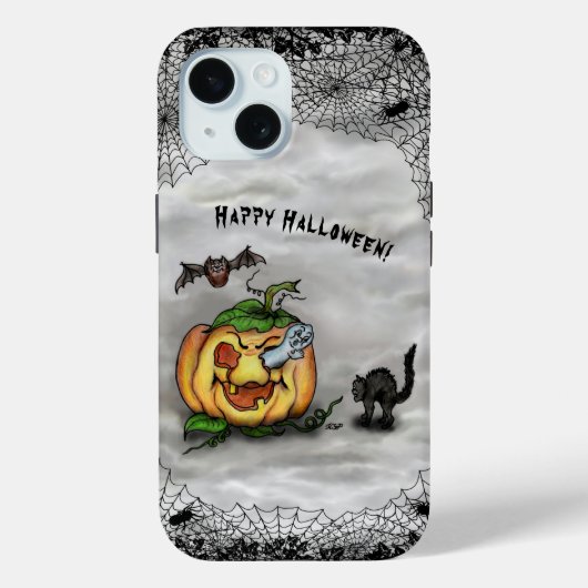 幽霊、ネコ、こうもり、カボチャ、ハッピーハローウィン! Case-Mate iPhoneケース (裏面)