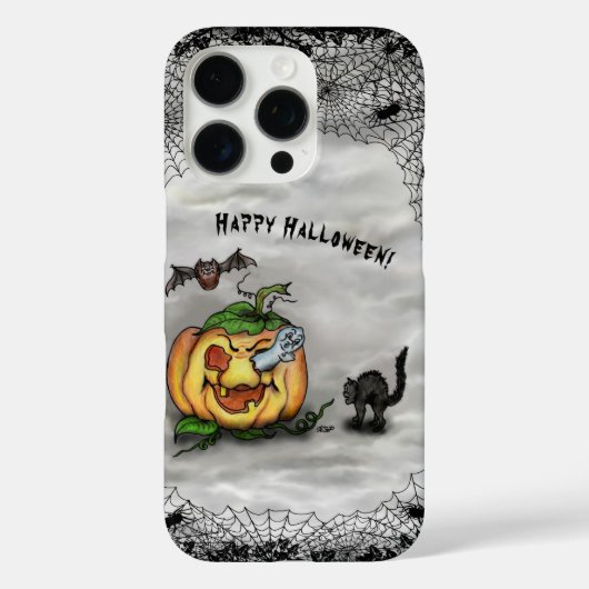 幽霊、ネコ、こうもり、カボチャ、ハッピーハローウィン! Case-Mate iPhoneケース (裏面)