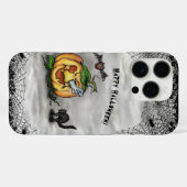 幽霊、ネコ、こうもり、カボチャ、ハッピーハローウィン! Case-Mate iPhoneケース (裏面 (横))
