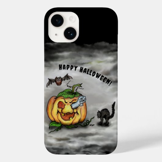 幽霊、ネコ、こうもり、カボチャ、ハッピーハローウィン! Case-Mate iPhoneケース (裏面)