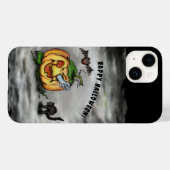 幽霊、ネコ、こうもり、カボチャ、ハッピーハローウィン! Case-Mate iPhoneケース (裏面 (横))