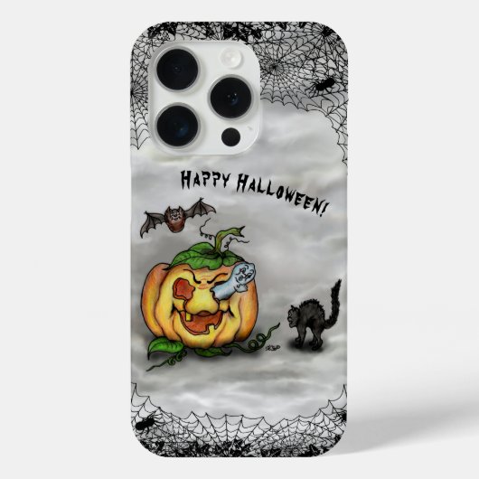 幽霊、ネコ、こうもり、カボチャ、ハッピーハローウィン! Case-Mate iPhoneケース (裏面)