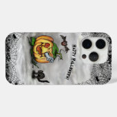 幽霊、ネコ、こうもり、カボチャ、ハッピーハローウィン! Case-Mate iPhoneケース (裏面 (横))