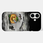 幽霊、ネコ、こうもり、カボチャ、ハッピーハローウィン! Case-Mate iPhoneケース (裏面 (横))