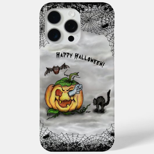 幽霊、ネコ、こうもり、カボチャ、ハッピーハローウィン! Case-Mate iPhoneケース (裏面)
