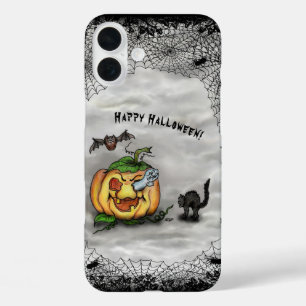 幽霊、ネコ、こうもり、カボチャ、ハッピーハローウィン! iPhone 16 PLUSケース