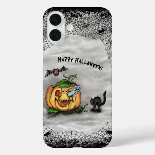幽霊、ネコ、こうもり、カボチャ、ハッピーハローウィン! Case-Mate iPhoneケース (裏面)