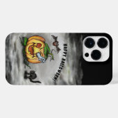 幽霊、ネコ、こうもり、カボチャ、ハッピーハローウィン! iPhoneケース (裏面横)
