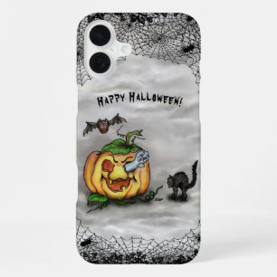 幽霊、ネコ、こうもり、カボチャ、ハッピーハローウィン! iPhone 16 PLUSケース