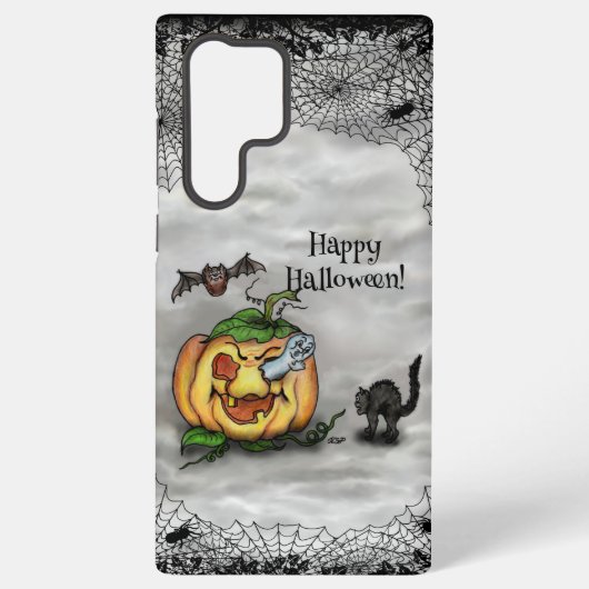 幽霊、ネコ、こうもり、カボチャ、ハッピーハローウィン! SAMSUNG GALAXYケース (裏面)