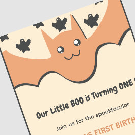 幽霊+フライングコウモリ+リトルブー+ハロウィン+1歳の誕生日 招待状
