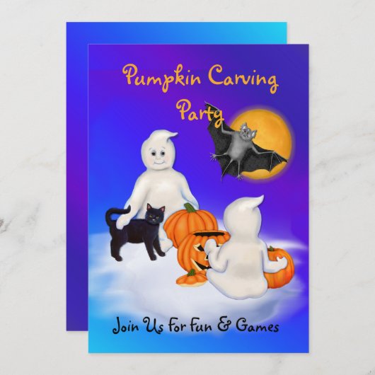 幽霊&フレンズかぼちゃカービングパーティー 招待状 (正面/裏面)