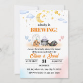 幽霊、ムーンライトスカイお洒落、ハロウィーン赤ちゃんシャワー 招待状 (正面)