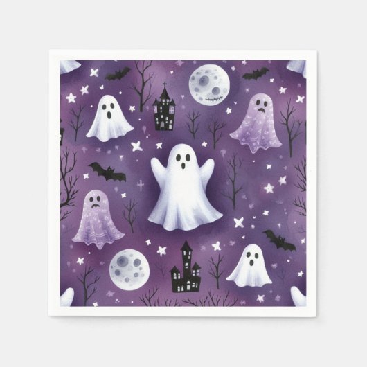 幽霊、幽霊のよく出る住宅、フルムーンとこうもり スタンダードカクテルナプキン (正面)