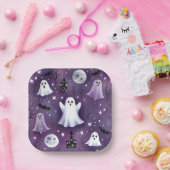 幽霊、幽霊のよく出る住宅、フルムーンとこうもり ペーパープレート (パーティー)