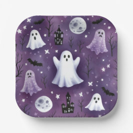 幽霊、幽霊のよく出る住宅、フルムーンとこうもり ペーパープレート