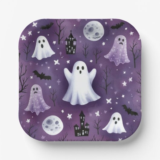 幽霊、幽霊のよく出る住宅、フルムーンとこうもり ペーパープレート (正面)