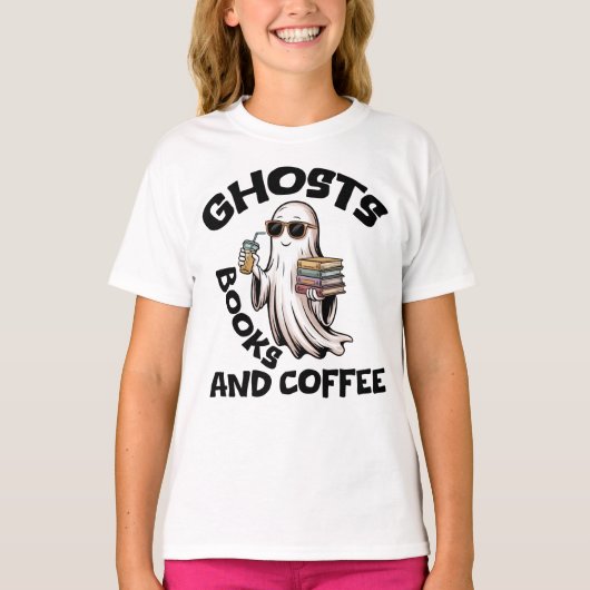 幽霊 本 コーヒー Tシャツ (正面)