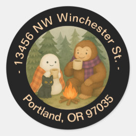 幽霊、猫とサスカッチ-差出人住所ラベル ラウンドシール