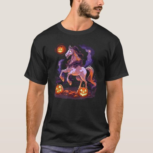 幽霊 馬 魔女 おばけ 乗馬 ハロウィン Tシャツ (正面)