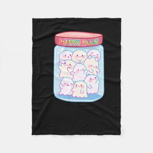 幽霊Happy Pillsシール フリースブランケット (正面)