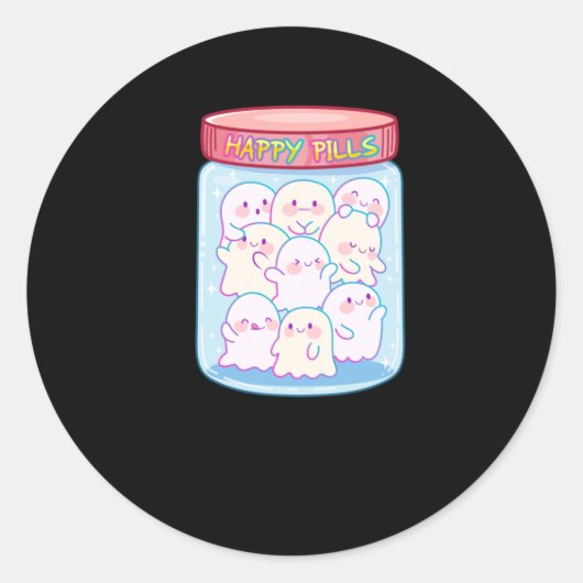 幽霊Happy Pillsシール ラウンドシール (正面)