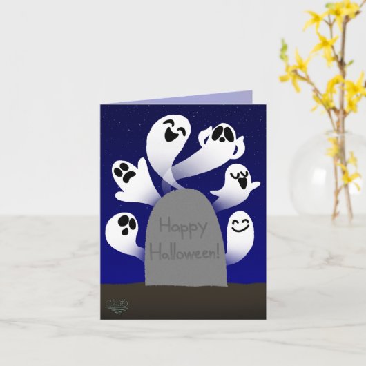 幽霊Tombstone Halloween Card カード (黄色い花)