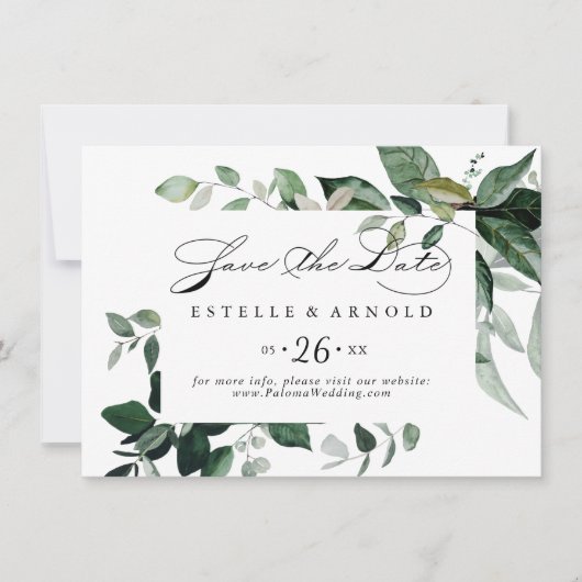 幾何の書道の緑の横結婚線 セーブザデート (正面)