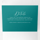 幾何の牧歌的な書道のティール（緑がかった色）結婚の 三つ折り招待状 (内部最初)