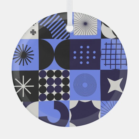 幾何はっきりしたバウハウスレトロフチュリスティックパターン ガラスオーナメント (正面)