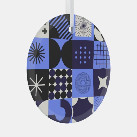 幾何はっきりしたバウハウスレトロフチュリスティックパターン ガラスオーナメント (正面右)