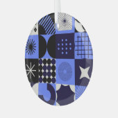幾何はっきりしたバウハウスレトロフチュリスティックパターン ガラスオーナメント (正面左)
