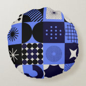 幾何はっきりしたバウハウスレトロフチュリスティックパターン ラウンドクッション (裏面)