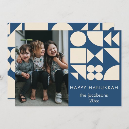 幾何はっきりした形モダンカスタムHanukkah写真 シーズンカード (正面/裏面)
