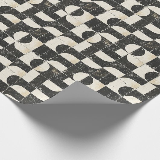 幾何はっきりした抽象芸術パターン – ブラック&クリーム ラッピングペーパー (角)