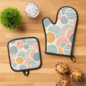 幾何よくはしゃぐドールパターン 鍋つかみ&鍋敷きセット (トップダウン)