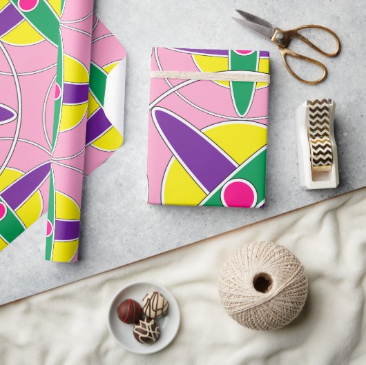 幾何よくはしゃぐ交差パターン ラッピングペーパー (クラフト)