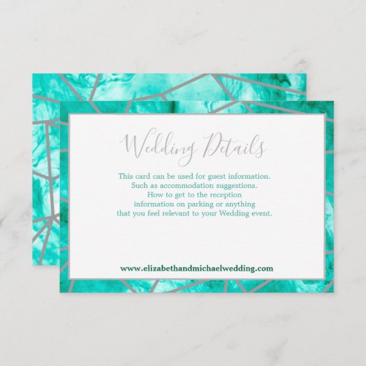 幾何エレガントアクアブルー結婚シルバー詳細 エンクロージャーカード (正面/裏面)