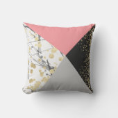 幾何エレガントサンゴ色ブロック金ゴールド紙吹雪 クッション (正面)