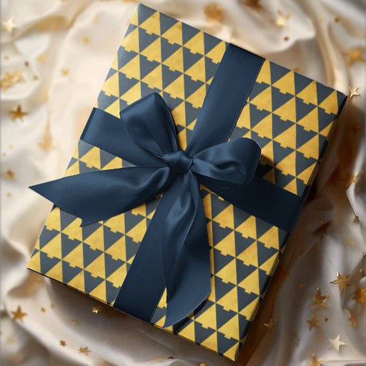 幾何エレガントネイビーブルークリスマスツリーホリデー ラッピングペーパー