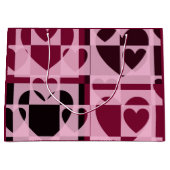 幾何エレガントハートソフトピンクワインレッド ラージペーパーバッグ (正面)