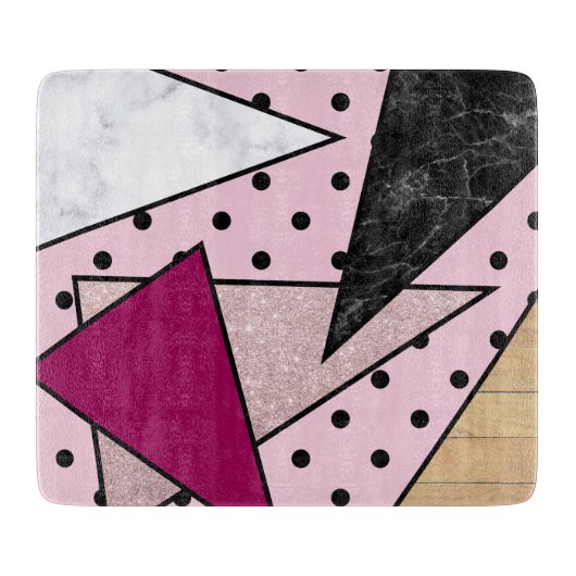 幾何エレガントバラ金ゴールドグリッター大理石木材 カッティングボード (正面)