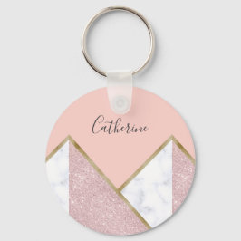 幾何エレガントバラ金ゴールドグリッター白大理石 キーホルダー