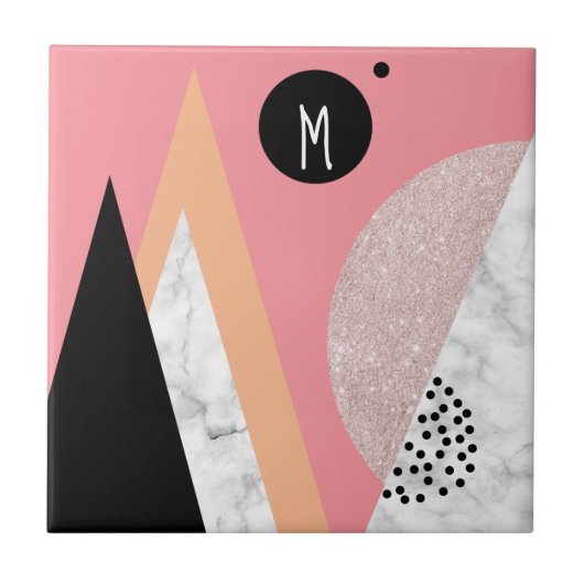 幾何エレガントバラ金ゴールドグリッター白大理石 タイル (正面)