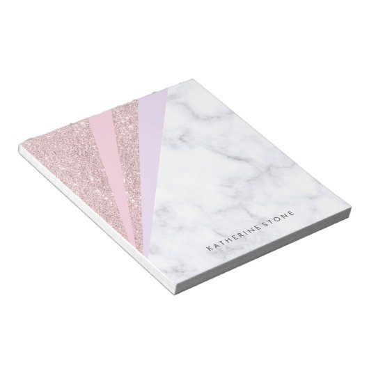 幾何エレガントバラ金ゴールドグリッター白大理石 ノートパッド (アングル)