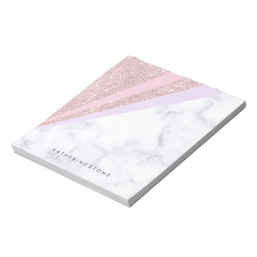 幾何エレガントバラ金ゴールドグリッター白大理石 ノートパッド (回転)