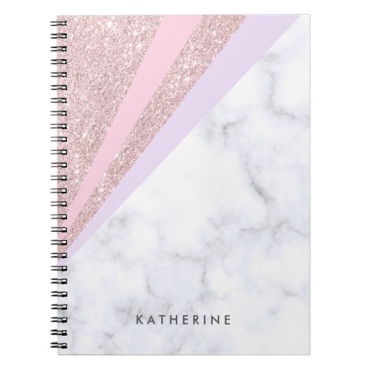 幾何エレガントバラ金ゴールドグリッター白大理石 ノートブック (正面)